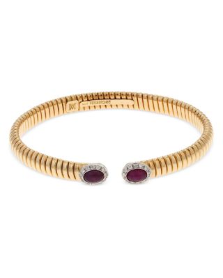 Alberto Milani 18K Yellow Gold Via Giardino Tubogas Domed Ruby Cabochon & Diamond Bracelet
