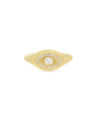 EF Collection - 14K Yellow Gold Evil Eye Protection Ring with Diamonds, 0.15 tcw
