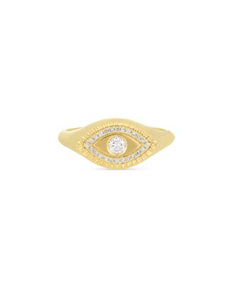 EF Collection 14K Yellow Gold Evil Eye Protection Ring with Diamonds, 0 ...