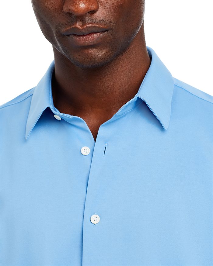 Theory Men's Irving Short Sleeve Shirt In Structure Knit In Powder Blue