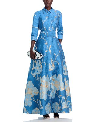 Metallic Jacquard Shirtwaist Gown