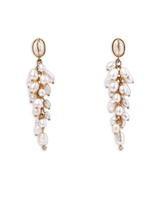 WWAKE - 14K Yellow Gold Shadow Diamond and Cultured Freshwater Pearl Earrings Cluster Drop Earrings