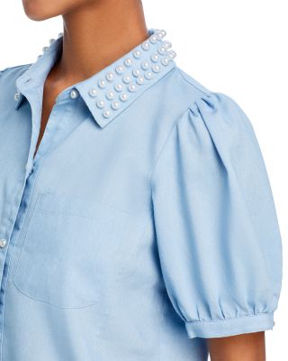 Faux Pearl Embellished Collar Top - Exclusive  