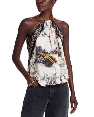 L'AGENCE Tillie Chain Halter Silk Scarf Top Bloomingdale's