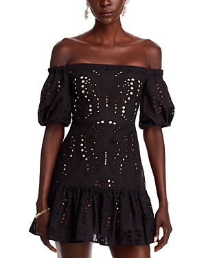 Shop Milly Butterfly Eyelet Off-the-shoulder Dress In Black