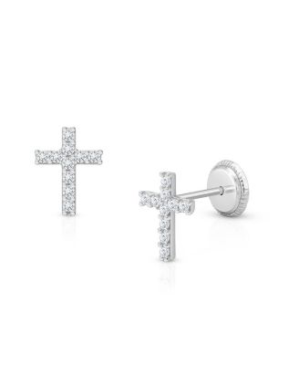 Girls' 14K Gold Miraculous Cross Stud Screw Back Earrings - Little Kid, Big Kid