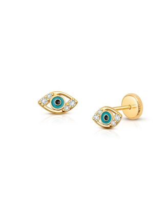 Tiny Blessings - Girls' 14K Gold Evil Eye Stud Screw Back Earrings - Baby, Little Kid, Big Kid