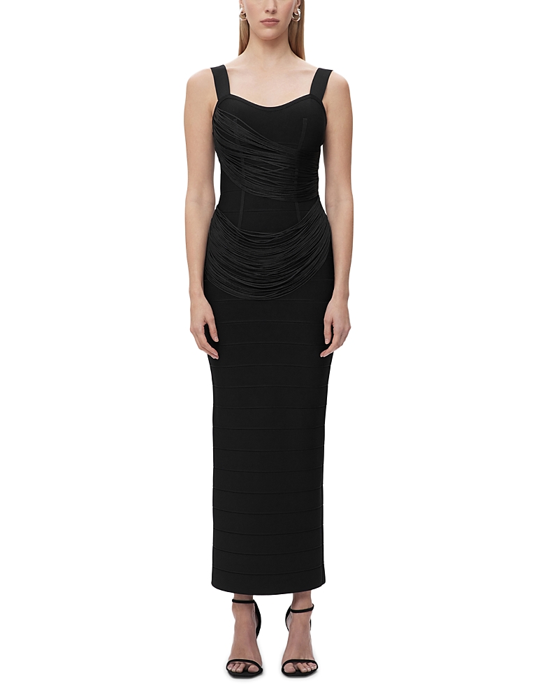 Herve Leger The Autumn Fringe Bandage Gown In Black