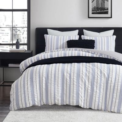 Donna Karan - Seersucker Stripe Duvet Set, Full/Queen