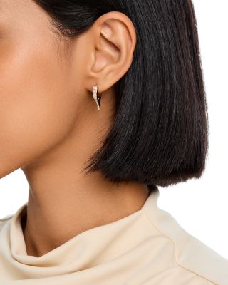 Diamond Pav&eacute; Elongated Hoop Earrings in 14K Yellow Gold, 0.37 tcw