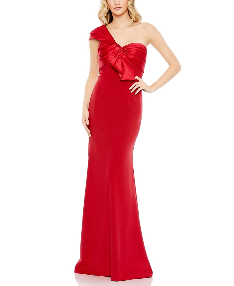 Mac Duggal One Shoulder Pleated Bow Bodice Detail Trumpet Gown