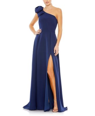 Mac Duggal - Bow Detail One Shoulder Thigh-High Slit A Line Gown