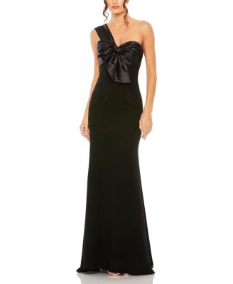 One Shoulder Pleated Bow Bodice Detail Trumpet Gown