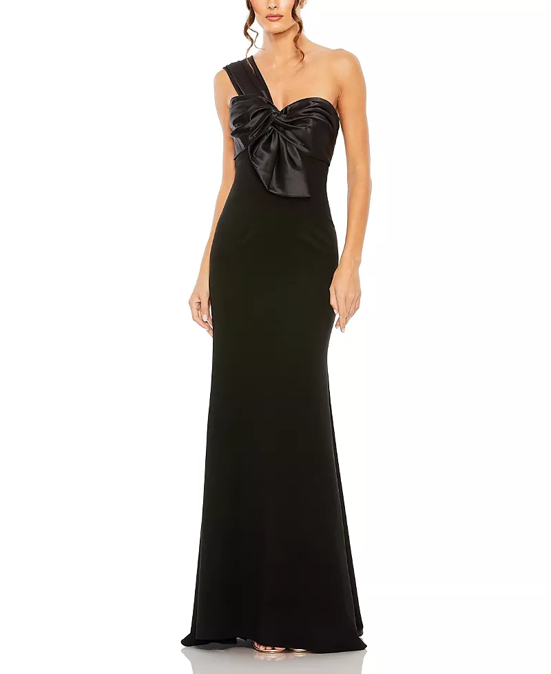 Mac Duggal One Shoulder Pleated Bow Bodice Detail Trumpet Gown