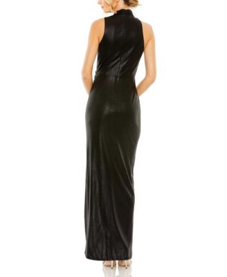 High Neck Keyhole Cutout Sleeveless Metallic Jersey Gown