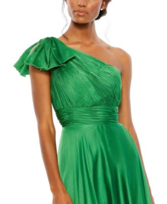 Pleated One Shoulder Chiffon Gown
