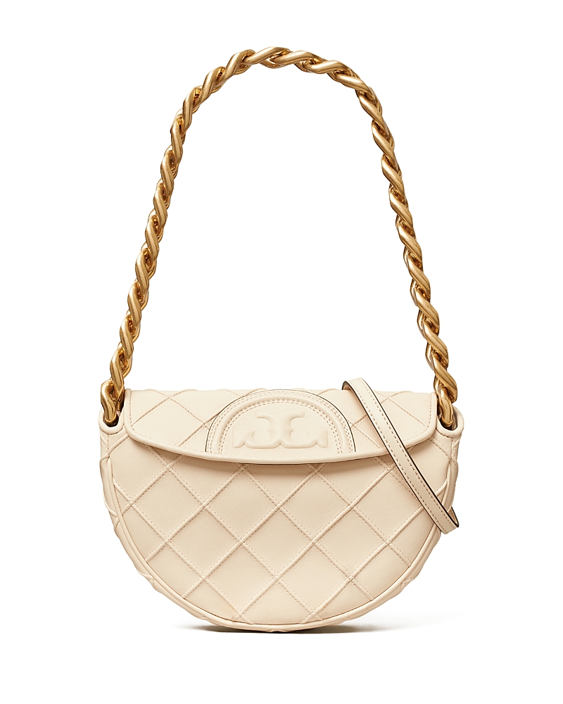 Tory Burch Mini Fleming Soft Crescent Shoulder Bag In New Cream/gold