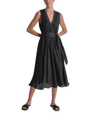 DKNY - V Neck Draped Belted Dress