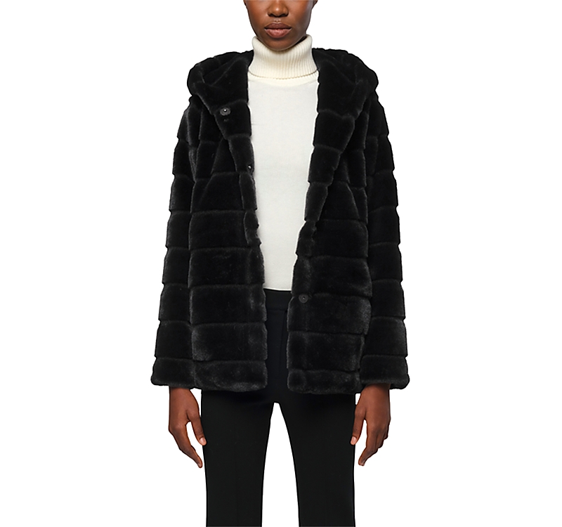 Apparis Goldy Faux Fur Hooded Short Coat In Noir