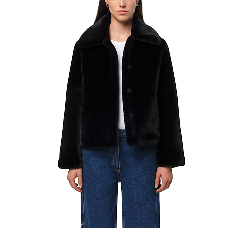 Apparis Milly Faux Fur Short Coat In Noir