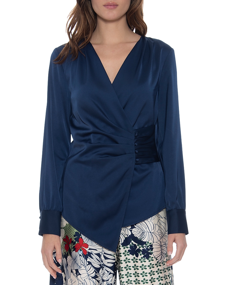 Shop Gracia Satin Blouse In Navy
