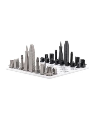 Skyline Chess - Stainless Steel San Francisco Edition Chess Set with Marble Hatch Board - Ages 14+