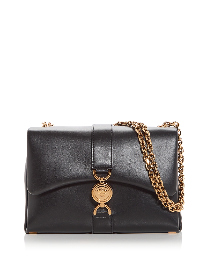 Versace Kleio Flap Leather Chain Shoulder Bag In Black/ Gold