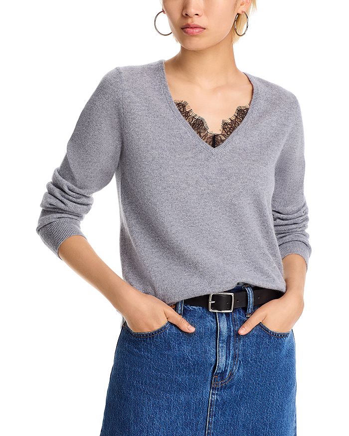 C by Bloomingdale's Cashmere Mock Neck Quarter Zip Striped Cashmere Sweater Navy Size S main image 0