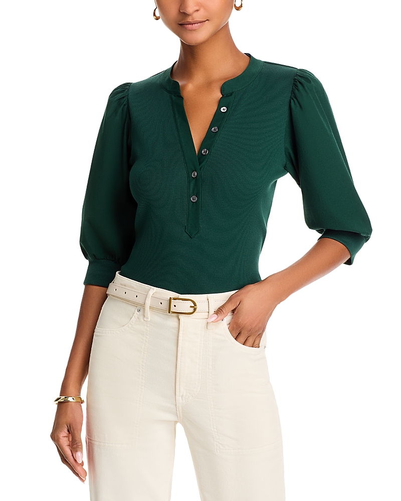 Veronica Beard Coralee Mixed Media Top In Pine