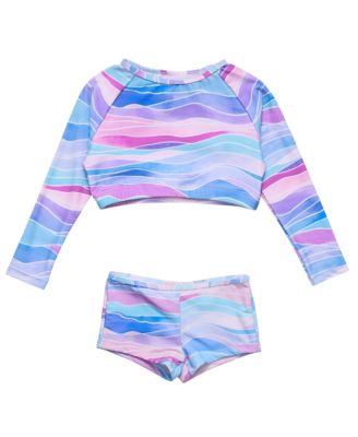 Snapper Rock - Girls' Water Hues Crop Long Sleeve Rash Top Set - Little Kid, Big Kid