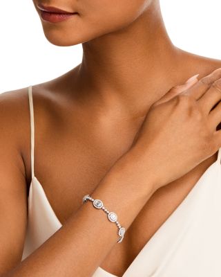 Diamond Round & Baguette Halo Mosaic Tennis Bracelet in 14k White Gold, 4.0 ct. t.w