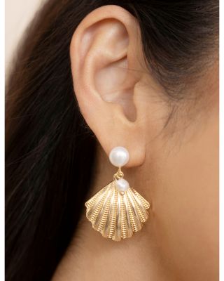 Scallop Shell Earrings with Cultured Freshwater Pearls
