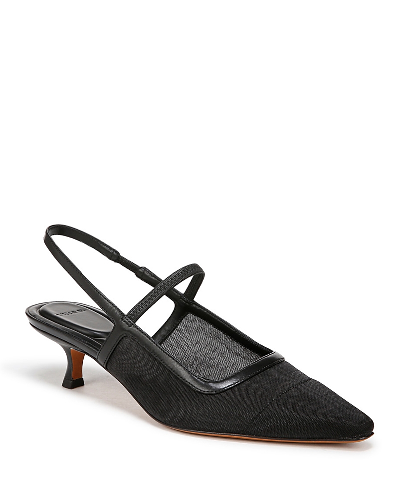 Vince Mesh Leather Kitten Slingback Pumps In Black