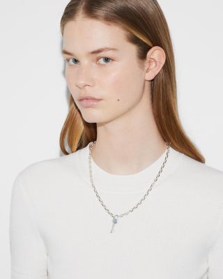 Sterling Silver Trademark Key Clasp Pendant Necklace, 20&amp;quot;