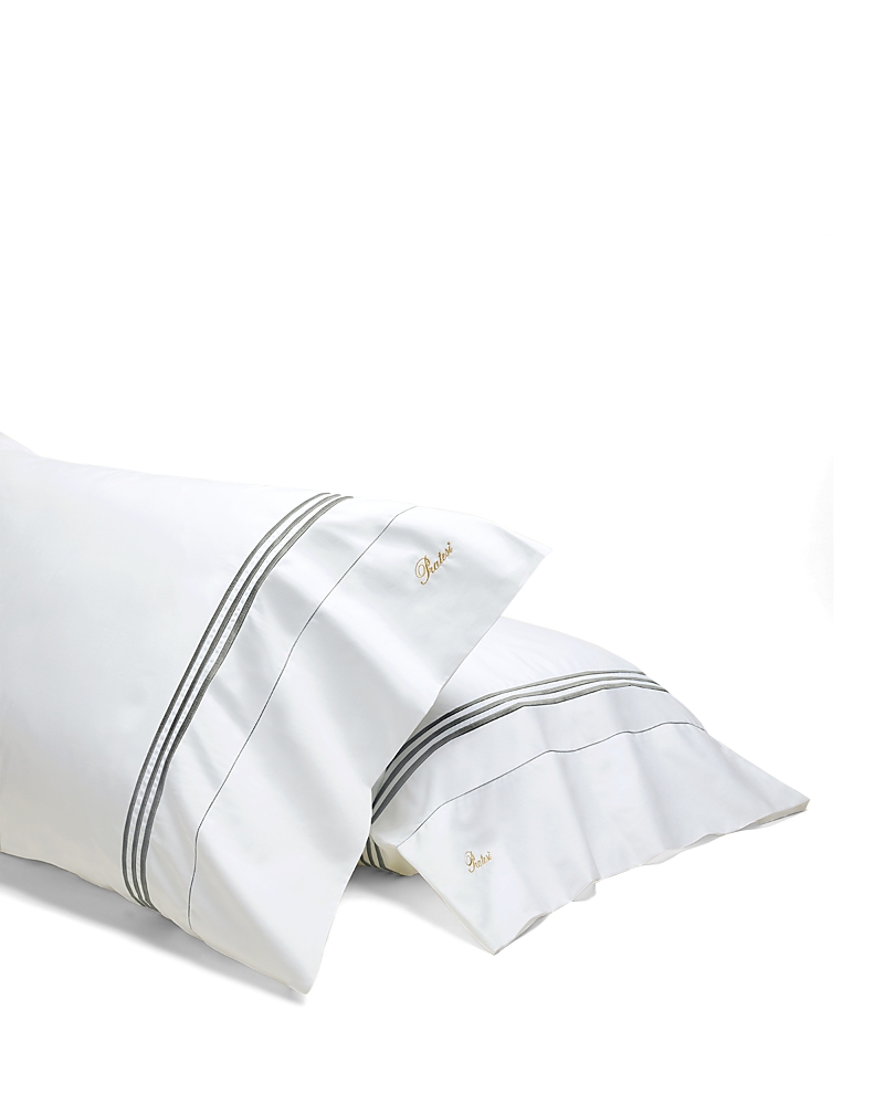 Pratesi Tre Righe Queen Pillowcases, Set Of 2 In White/charcoal