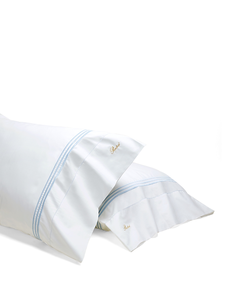 Pratesi Tre Righe Queen Pillowcases, Set Of 2 In White/light Blue