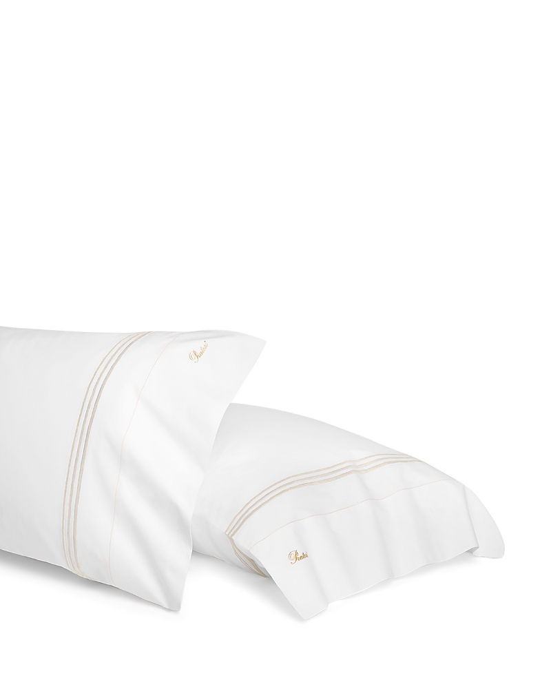 Pratesi Tre Righe Queen Pillowcases, Set Of 2 In White/sage
