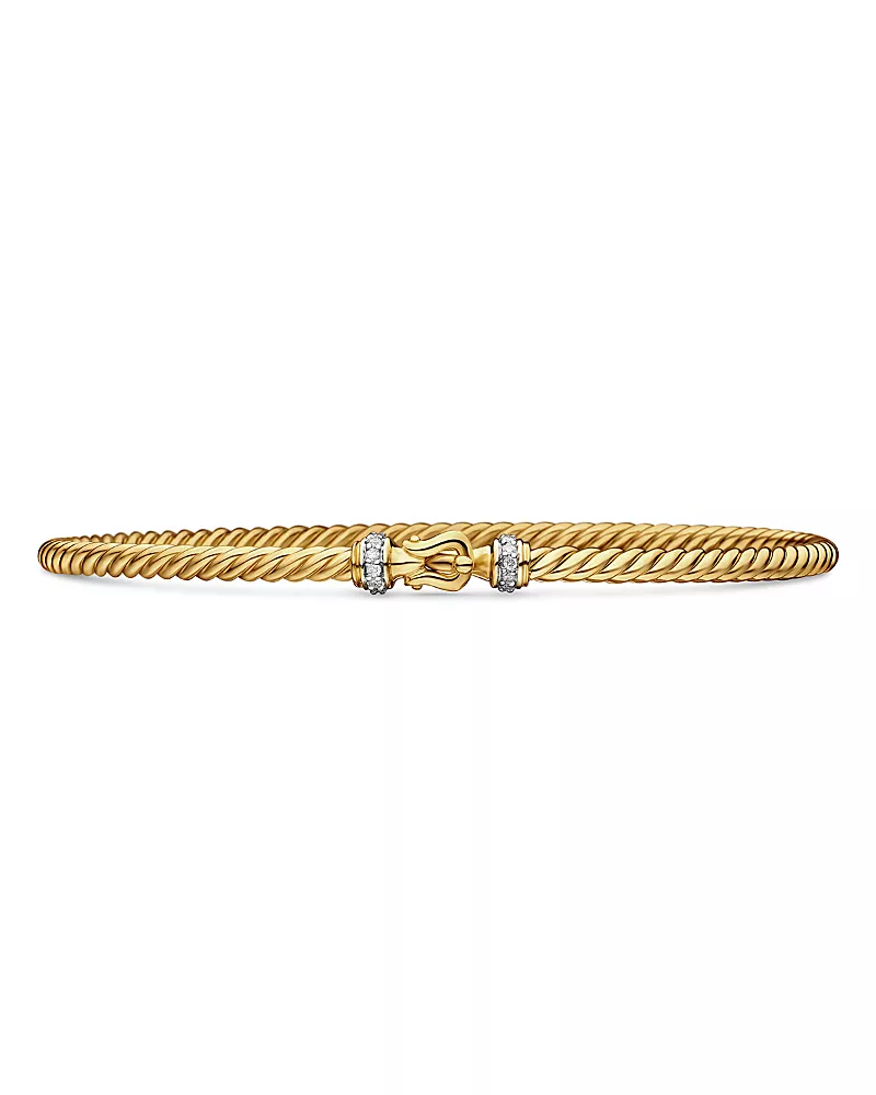 Buckle Classic Cable Bracelet in 18K Yellow Gold with Diamonds, 2.6mm