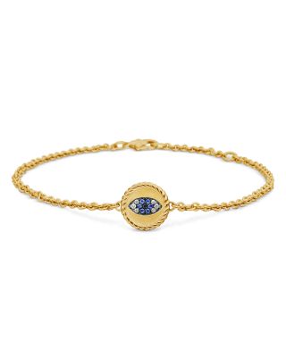 David Yurman - Cable Collectibles&reg; Evil Eye Bracelet in 18K Yellow Gold with Pav&eacute; Sapphires and Diamonds, 2mm