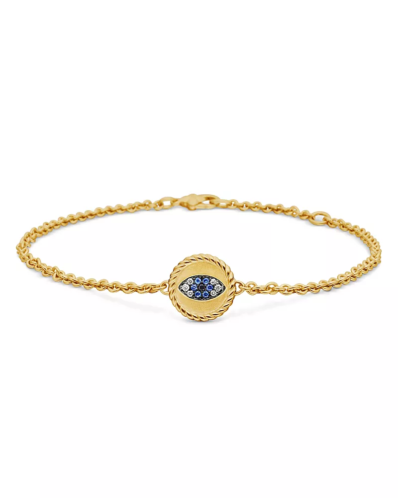 David Yurman Cable Collectibles Evil Eye Bracelet in 18K Yellow Gold with Pave Sapphires and Diamonds, 2mm