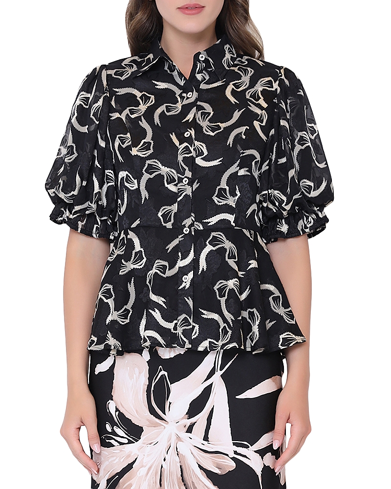 Gracia Puffed Sleeve Collared Button Down Peplum Blouse