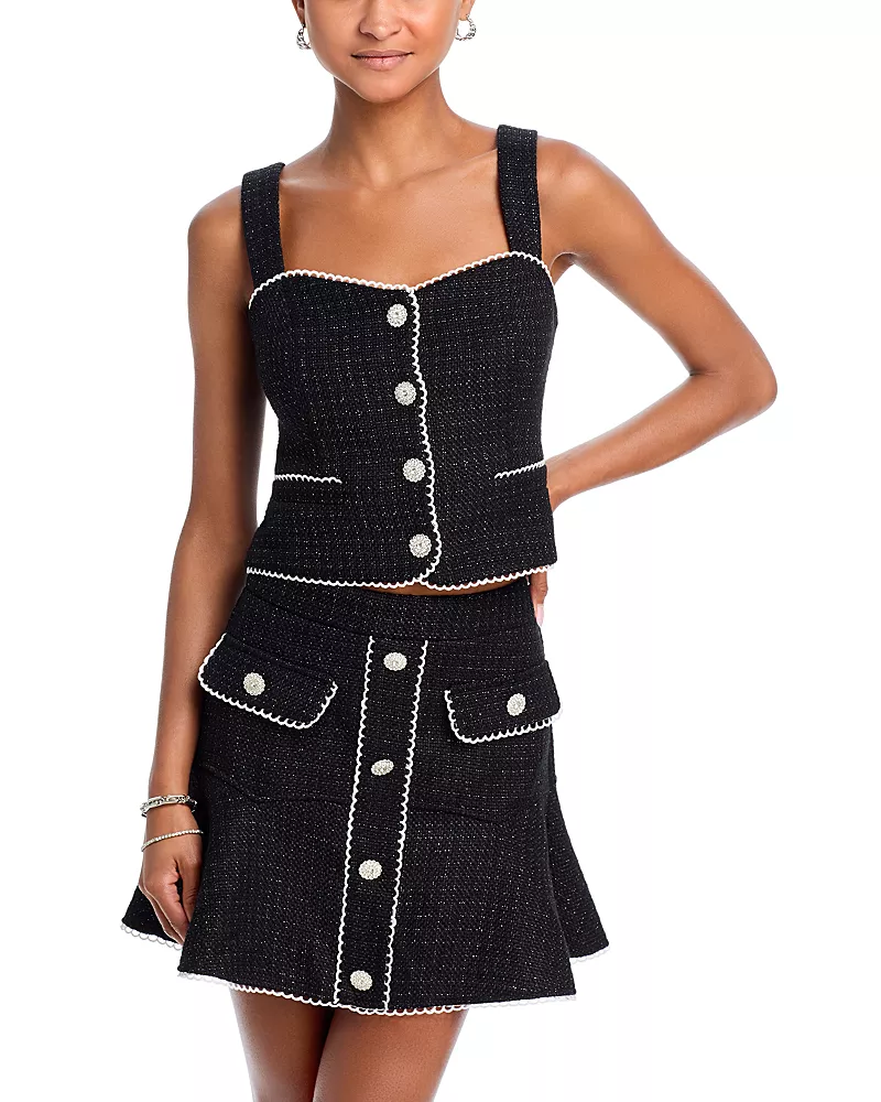 Aqua Scalloped Tweed Tank Top - Exclusive