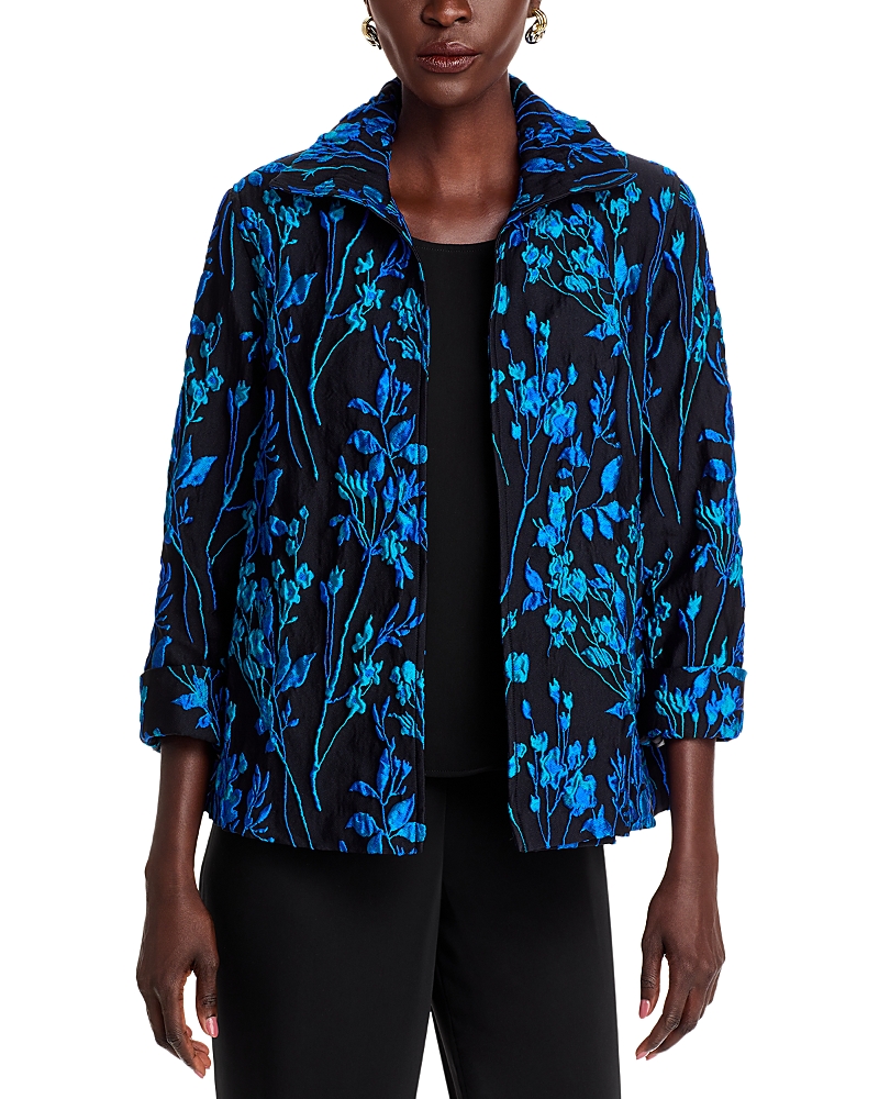 Caroline Rose Floral Jacquard A Line Jacket In Blue/multi