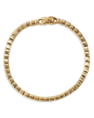 Men's 18K Yellow Gold Spiritual Beads Textured Square Link Bracelet