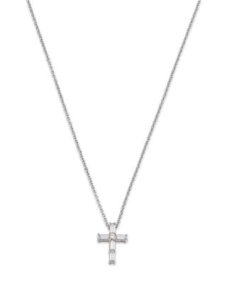 Diamond Baguette & Round Cross Pendant Necklace in 14K Yellow Gold, 0.16 tcw