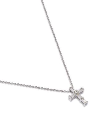 Diamond Baguette & Round Cross Pendant Necklace in 14K Yellow Gold, 0.16 tcw