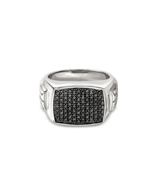 Men's Sterling Silver ID Black Sapphire Pav&eacute; Signet Ring