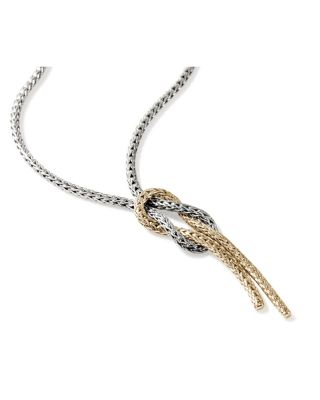 14K Yellow Gold & Sterling Silver Love Knot Y Necklace, 3.6mm, 16-18"