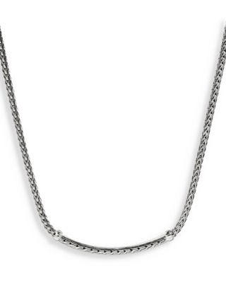 Sterling Silver JH Essentials Blue Sapphire Pav&eacute; Curved Bar Necklace, 16-18"