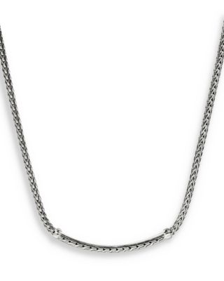 Sterling Silver JH Essentials Black Sapphire Pav&eacute; Curved Bar Necklace, 16-18"